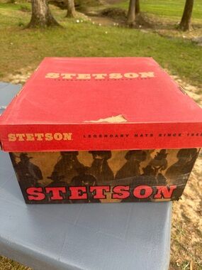 Stetson Red and Brown Branded Hat Box with Gold Logo
